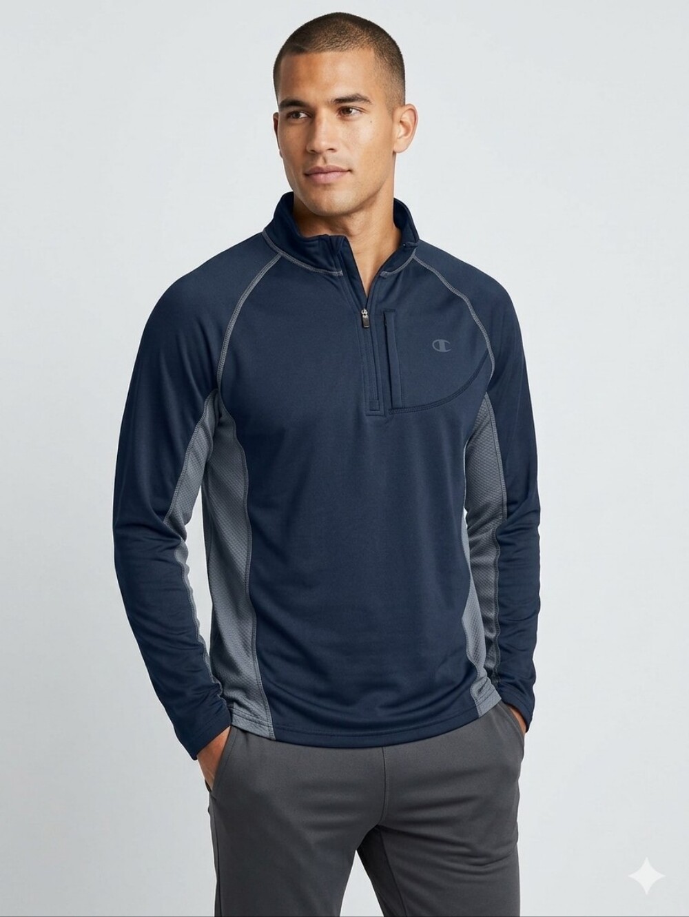 Champion Stratum Double Dry + Navy and Gray Men's 1/4 Zip Performance Pullover